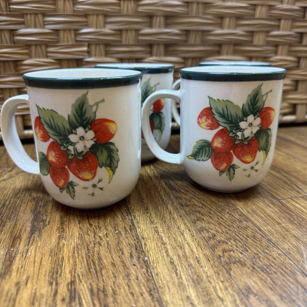 Casuals China Pearl Strawberry Floral Coffee Mug Set of 4